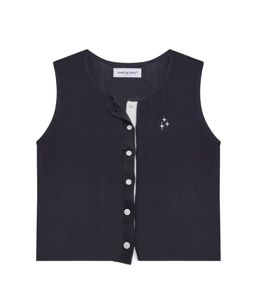 NEB two tone button knit vest (navy)