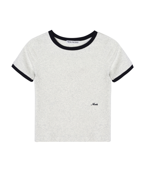 NICOLE EMBROIDERY RINGER CROP TOP_MELANGE
