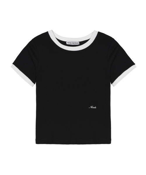 NICOLE EMBROIDERY RINGER CROP TOP_BLACK