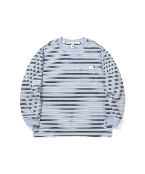 리 키즈 스트라이프 티셔츠 스카이블루 LK2604LT02SB