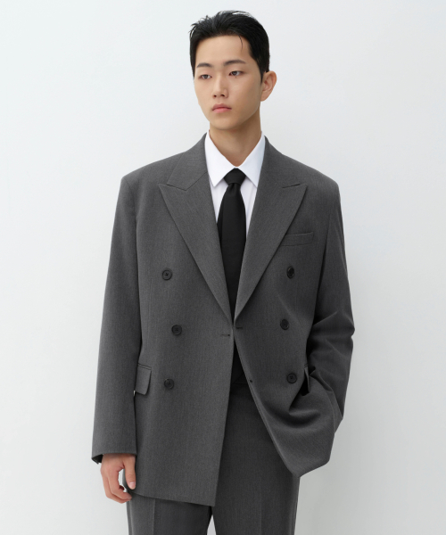 오버사이즈 더블 브레스티드 블레이저 [미디엄 그레이]