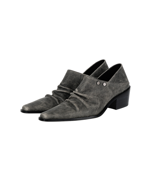 Ruched Leather Babouche [ Gray ]