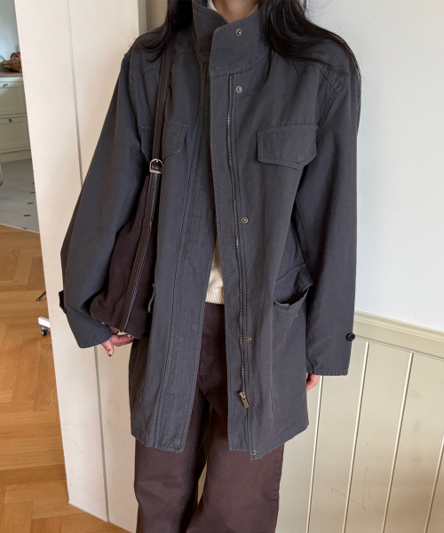 WASHED COTTON WORK JACKET_CHARCOAL
