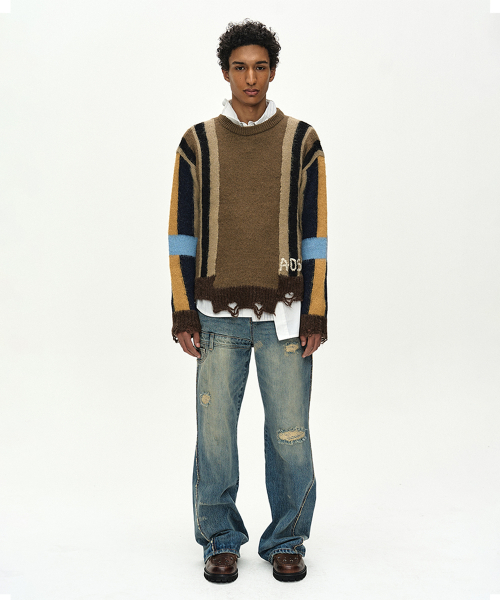 앤더슨벨 UNISEX RE-WORKED EMBROIDERY FLARE JEANS (BLUE)