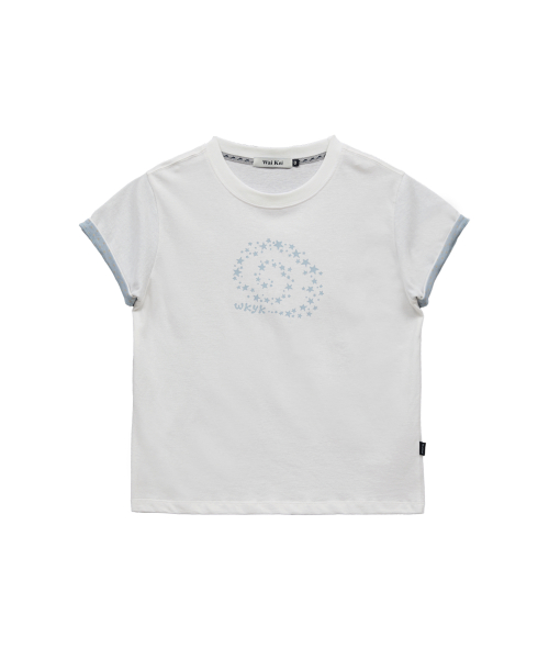 STAR Swirl Layered Roll-Up Short Sleeve T-Shirt WHITE