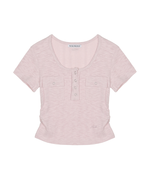 HENLEY NECK BUTTON TOP_PINK