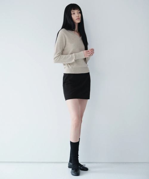 우먼즈 브러쉬드 미니 스커트 [블랙]