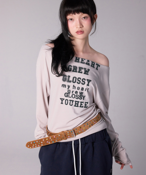 MUSINSA公式 | YOUHEE GLOSSY オフショルダー ロングスリーブ ライトグレー