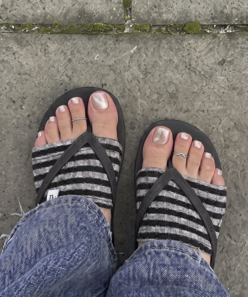 Striped Flip-Flops Half Socks_Gray