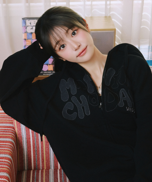 마니또 아플리케 오버핏 후드 집업_블랙