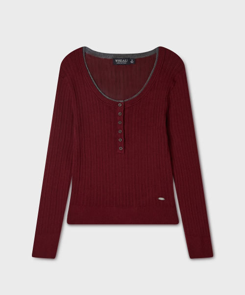 Ribbed Henley neck Pullover / WHKAG4822F