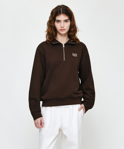 SMALL CLASSIC LOGO HALF ZIPUP SWEATSHIRT dark brown