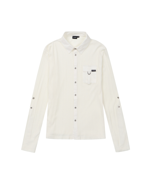 MUSINSA | AAKAM Roll-Up Pocket Long Shirt (White)
