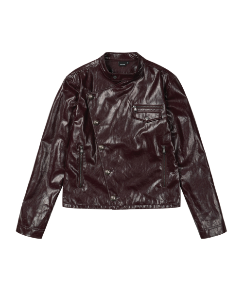 Slant Studded Leather Jacket (Burgundy)