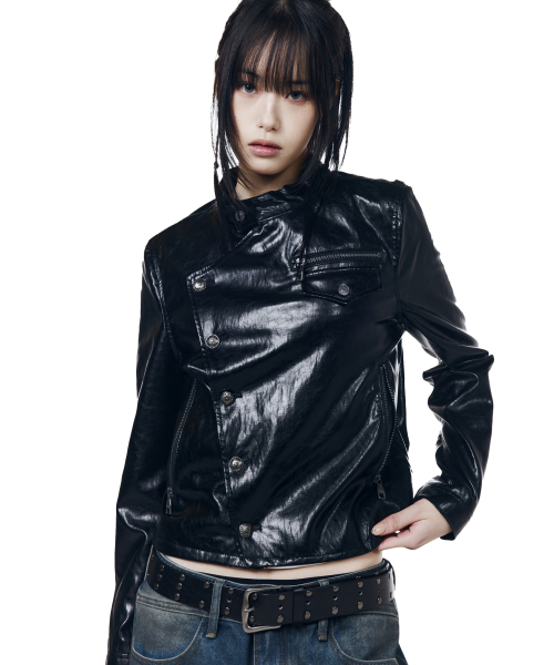 Slant Studded Leather Jacket (Black)