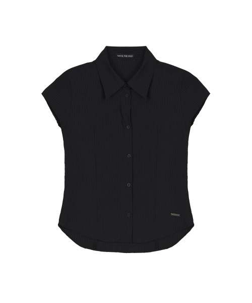 CAP SLEEVE STRIPE SHIRT_BLACK