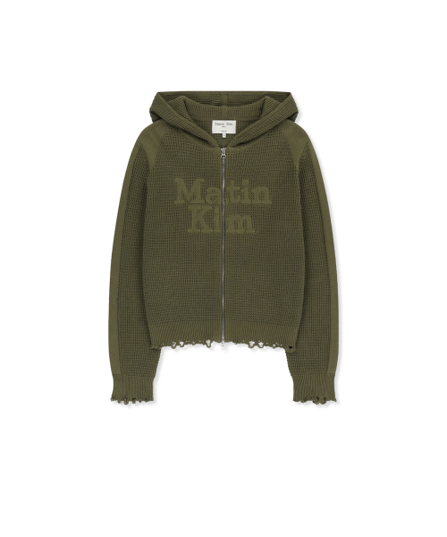 MUSINSA公式 | MATIN KIM WAFFLE TEXTURE HOODY KNIT ZIP UP IN KHAKI