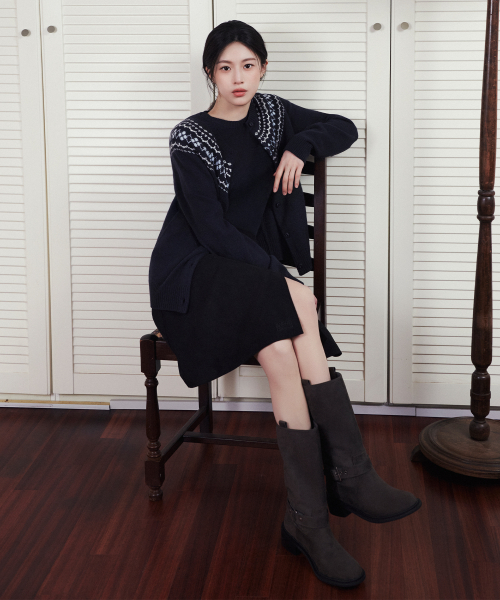 W SUEDE WRAP SKIRT black