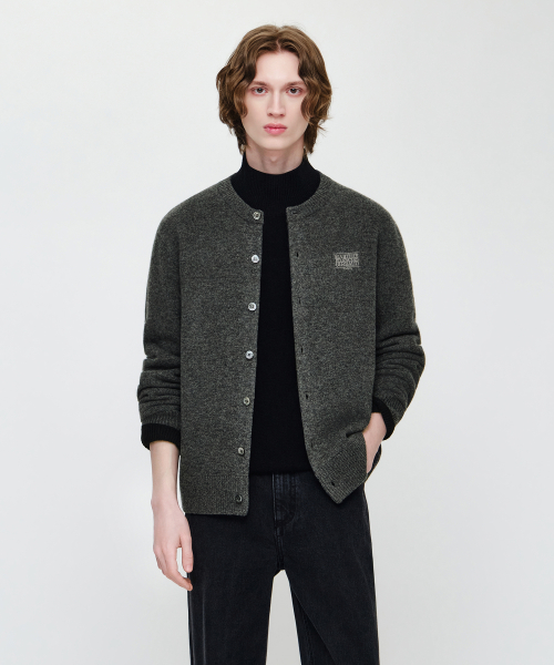 PREMIUM SMALL CLASSIC LOGO WOOL ROUND NECK CARDIGAN charcoal
