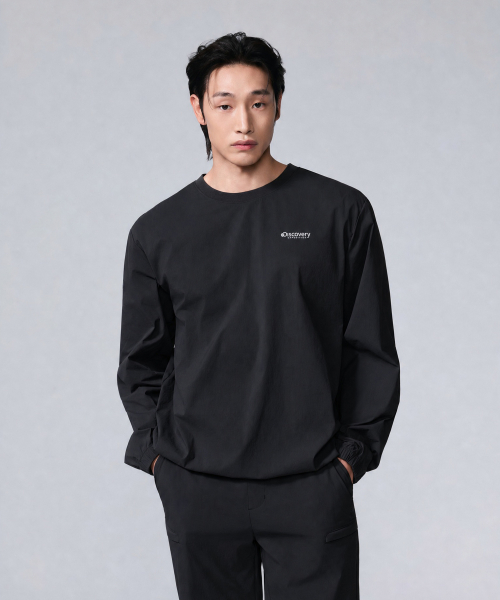 남성 우븐 맨투맨 (BLACK) — Main product photo