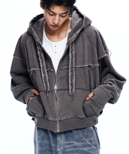 MIX CROP HOOD ZIPUP - ASH GRAY