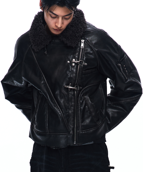 WASHED LEATHER MUSTANG JACKET - BLACK