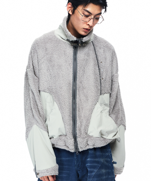 NYLON MIX FLEECE JACKET - GRAY