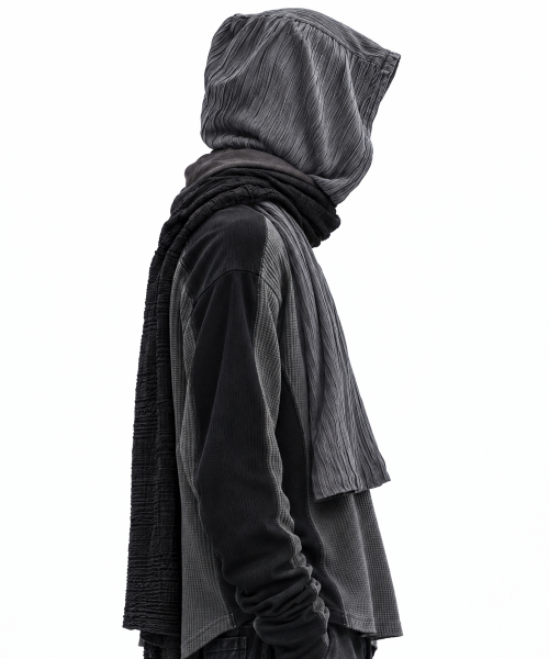 CRINKLE MIX HOOD MUFFLER - BLACK