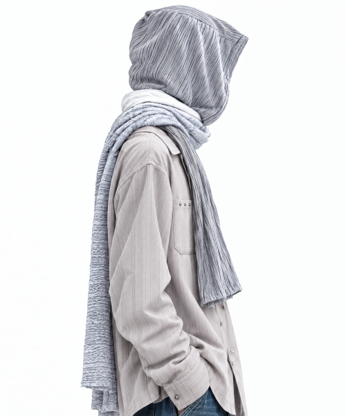 CRINKLE MIX HOOD MUFFLER - GRAY