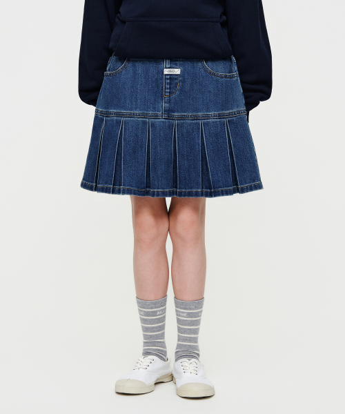 KIDS W DENIM PLEATED SKIRT blue