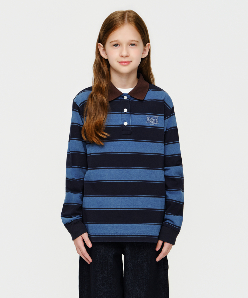 KIDS MICRO CLASSIC LOGO STRIPED COLLAR LONG SLEEVE TEE navy
