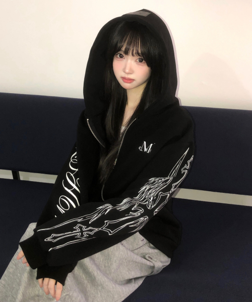 포즌 믹스 레터링 후드집업 남녀공용