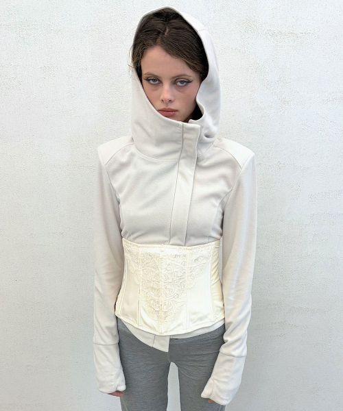 Hooded Zip-Up Fleece Jacket Dirty White