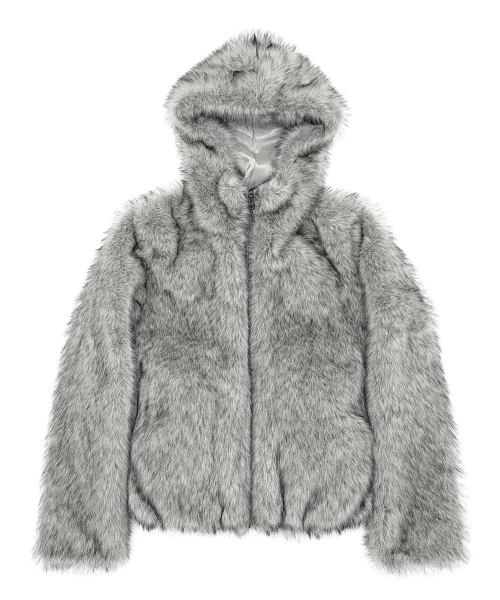 Faux Fur Hoodie Jacket Light Gray