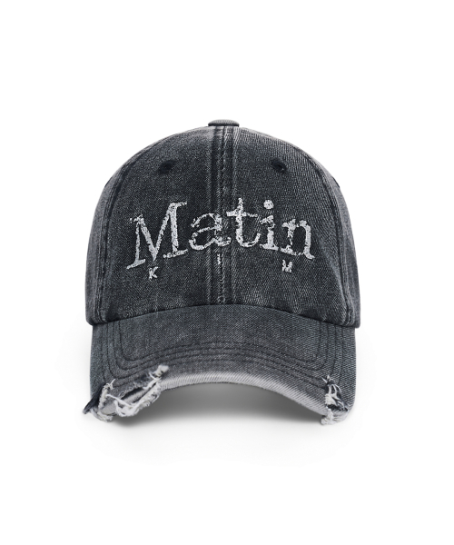VINTAGE DISTRESSED DENIM BALL CAP IN BLACK
