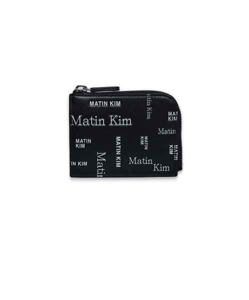 MATIN ALL-OVER LOGO HALF ROUND ZIP WALLET IN BLACK