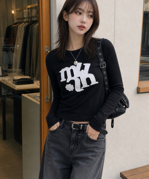 VINTAGE APPLIQUE LOGO LONG SLEEVE [BLACK]