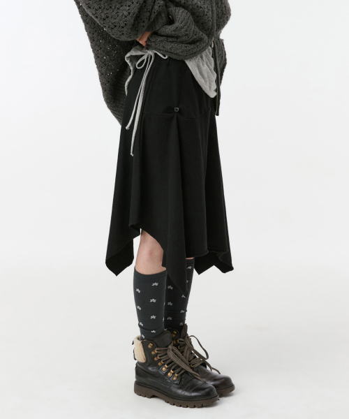 TWO WAY ASYMMETRIC JERSEY SKIRT, BLACK