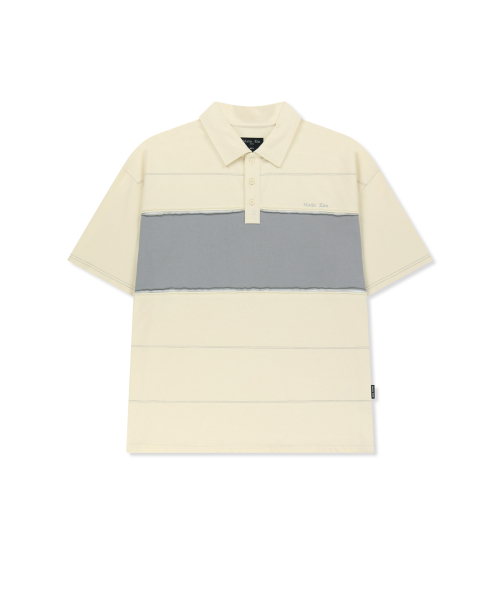 CUT OUT BLOCK COLLAR TOP FOR MEN IN IVORY