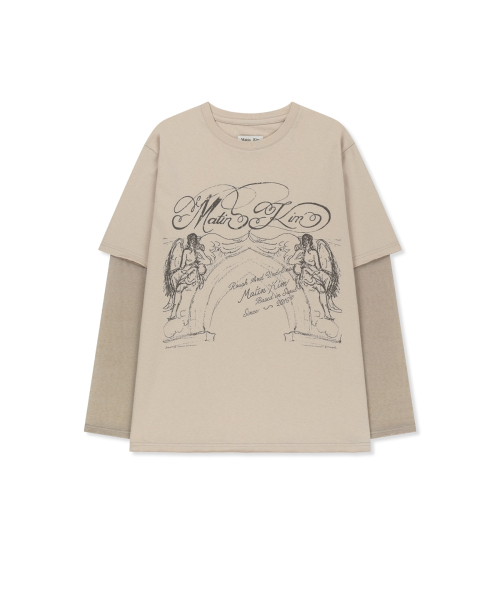 GRAFFITI ARTWORK LAYERED TOP IN BEIGE
