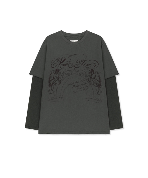GRAFFITI ARTWORK LAYERED TOP IN CHARCOAL