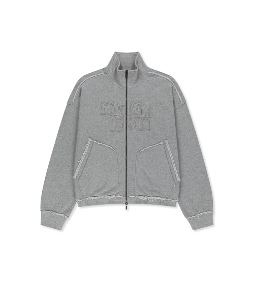 MIXED WAFFLE APPLIQUE LOGO ZIP UP IN GREY