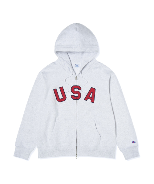 USA 로고 후드 집업 Grey Melange