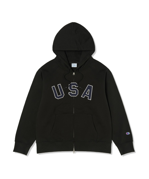 USA 로고 후드 집업 Black