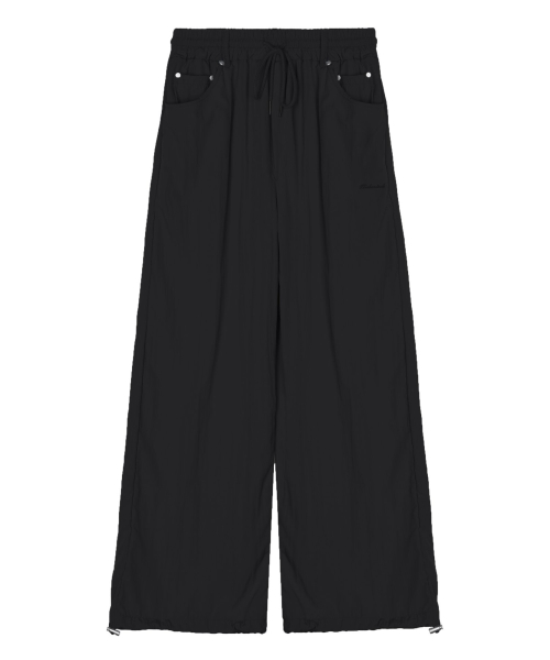 NYLON STRING WIDE PANTS_BLACK