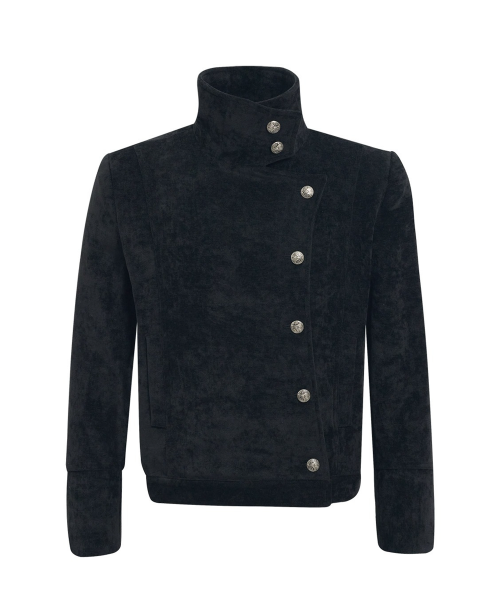 Asymmetric High-Neck Velvet Jacket