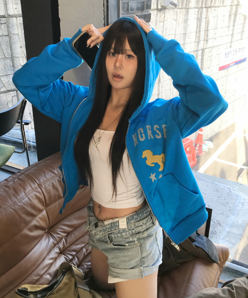 스텝 온 스타 후드 집업 사파이어 블루