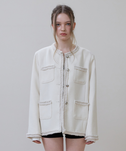 로제프란츠(ROSEFRANTZ) Fringe Pocket Tweed Jacket [Ivory] - 사이즈
