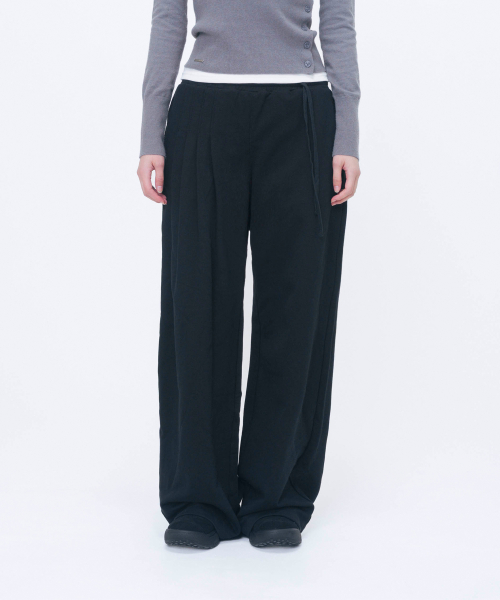 Pleats jersey wide pants BLACK