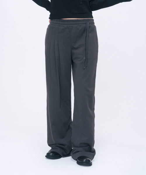 Pleats jersey wide pants CHARCOAL